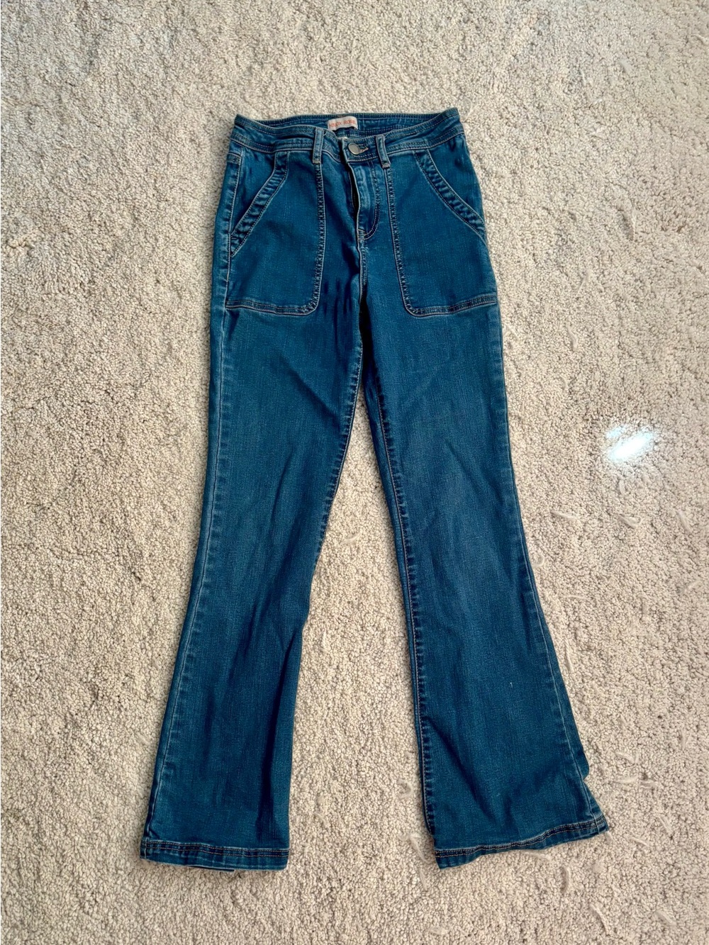 Knox Rose Dark Blue Flare Jeans with Front Patch Pockets Size 6